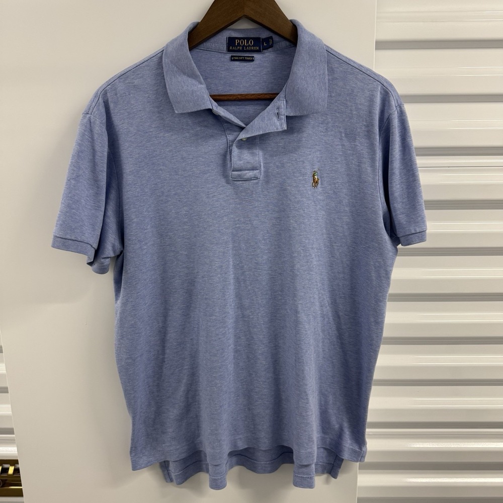 Polo Ralph Lauren Men's L Blue Pima Soft Touch Cotton Polo Shirt Pony Logo
